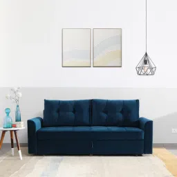 casacraft from pepperfry Ines Velvet Pull Out Sofa Cum Bed In Teal Colour With Storage-picture-7