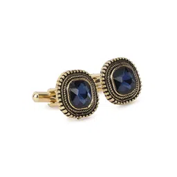 Alvaro Castagnino Men Blue & Gold Embellished Rhodium-Plated Square Cufflinks-12
