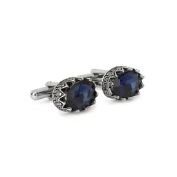 Alvaro Castagnino Men Silver-Toned & Blue Stone Studded Cufflink-picture-22