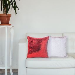 Golden Peacock Red & White Set of 2 Sequin Embellished Square Cushion Covers-22