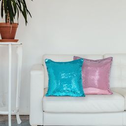 Golden Peacock Set of 2 Blue & Pink Embellished Square Cushion Covers-11