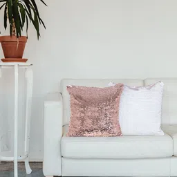 Golden Peacock Pink & White Set of 2 Embellished Square Cushion Covers-26