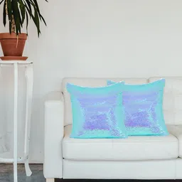 Golden Peacock Pink & Blue Set of 2 Embellished Square Cushion Covers-34