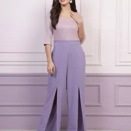 Athena Lavender Embellished Basic Jumpsuit With High Slit-54