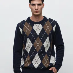 SELECTED Argyle Self Design Woollen Pullover-image-36