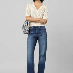 ONLY Women Self Design V Neck Crop Cotton Pullover-image-85