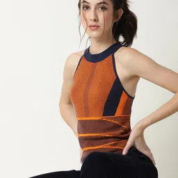 RAREISM Women Orange & Black Striped Printed Cotton Pullover-picture-16