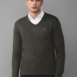 Louis Philippe Men Olive Green V Neck Cotton Pullover-image-47
