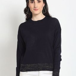 Club York Women Navy Blue Round Neck Long Sleeves Wool Pullover-image-26