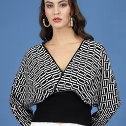 Mafadeny Geometric Self Design V-Neck Pullover-image-21