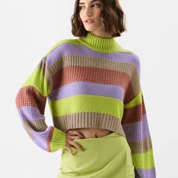 The Souled Store Colourblocked Turtle Neck Crop Pullover-17