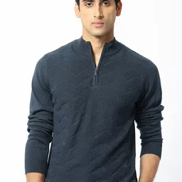 RARE RABBIT Men Troyo Self Design Mock Collar Pullover Sweater-picture-23