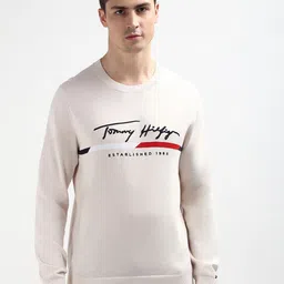 Tommy Hilfiger Typography Embroidered Round Neck Long Sleeves Pure Cotton Pullover Sweater-image-69