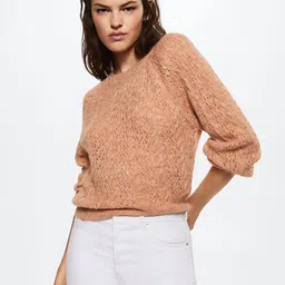 MANGO Women Beige Open Knit Sustainable Pullover-image-72