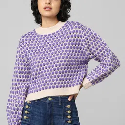 ONLY Women Purple & White Crop Pullover JDYDARLINA L/S STRUC, Passion Flower, XS-image-97