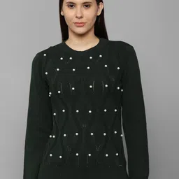 Allen Solly Woman Women Green Cable Knit Cotton Pullover with Embellished Detail-image-64