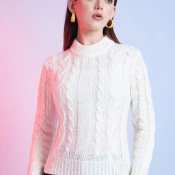STREET 9 White Cable Knit Pullover Acrylic  Sweater-image-117