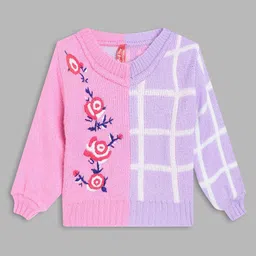 Blue Giraffe Girls Pink & Blue Colourblocked Pullover Sweater-image-72