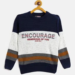 Duke Boys White & Navy Blue Colourblocked Pullover-image-61