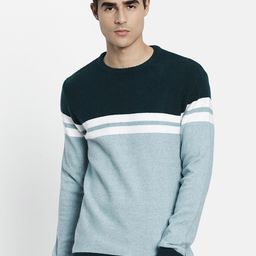 METTLE Men Blue & Off White Colourblocked Pullover-picture-4