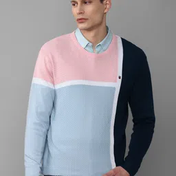 Louis Philippe Sport Men Pink & Blue Cotton Color Blocked Pullover-image-38