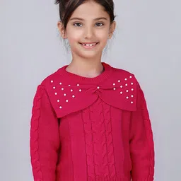 JoE Hazel Girls Self Design Cable Knit Long Sleeves Acrylic Pullover Sweater-image-68