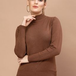 Mafadeny Women Brown solid pullover-image-70