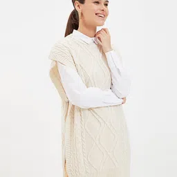 Trendyol Women Beige Longline Pullover-picture-36