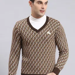 Monte Carlo Self Design V-Neck Pullover Sweater-image-23