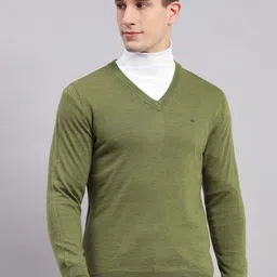 Monte Carlo V- Neck Ribbed Pure Woollen Pullover-image-88