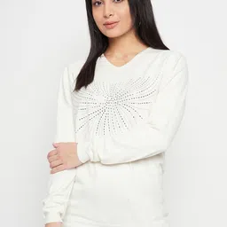 Camey Abstract Printed Round Neck Long Sleeves Embellished Wool Pullover Sweater-image-46