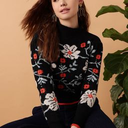 STREET 9 Floral Printed Acrylic Crop Pullover-4