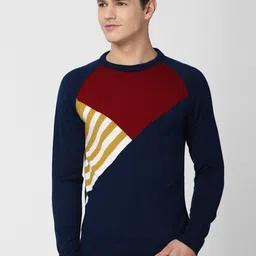 Peter England Casuals Men Navy Blue & Maroon Colourblocked Pullover-image-41
