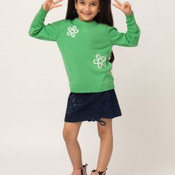 Purple United Kids Girls Floral Printed Acrylic Pullover Sweater-image-93