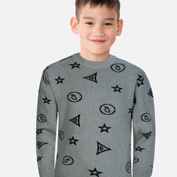 Gini and Jony Boys Grey & Black Typography Printed Pullover-image-39