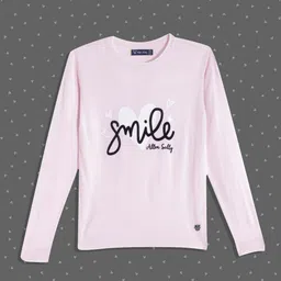 Allen Solly Junior Girls Pink & Navy Blue Typography Printed Pullover-image-98