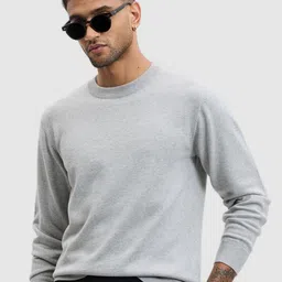 Snitch Grey Round Neck Cotton Casual Pullover Sweaters-image-50