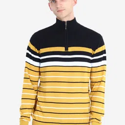 INVICTUS Striped Long Sleeves Mock Collar Pure Cotton Pullover-image-54