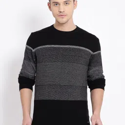 t-base Men Black & Grey Striped Cotton Pullover Sweater-image-64