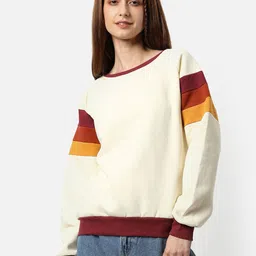 Campus Sutra Women Cream-Coloured & Brown Colourblocked Pullover-image-19