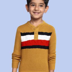 Tommy Hilfiger Boys Camel Brown Striped Pullover-image-15