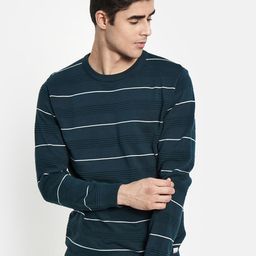 METTLE Men Teal & White Striped Pullover-picture-11