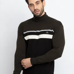 Status Quo Men Olive Green & White Striped Pullover Sweater-image-43