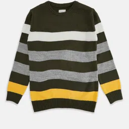 Pantaloons Junior Boys Olive Green & Yellow Striped Pullover-image-48