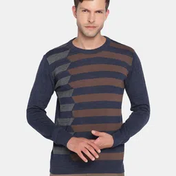 Blackberrys Men Navy Blue & Brown Striped Pullover-picture-12