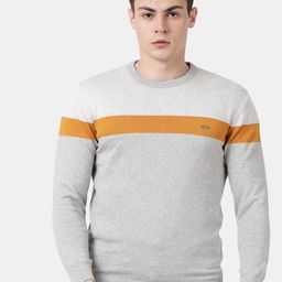 t-base Men Grey & Orange Striped Pullover-4