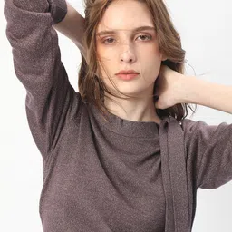 RAREISM Round Neck Acrylic Tie up Shimmer Sweater-image-41