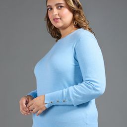 20Dresses Plus Size Blue Buttoned Cuff Pullover Sweater image 2