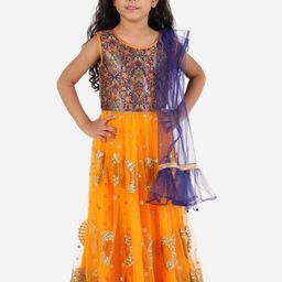 KID1 Girls Yellow & Blue Embroidered Ready to Wear Lehenga & Blouse With Dupatta-image-55