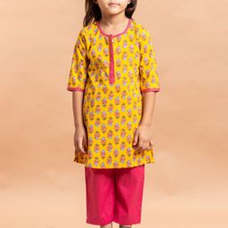 Sangria Girls Ethnic Motifs Printed Pure Cotton Straight Kurta With Trousers-image-35
